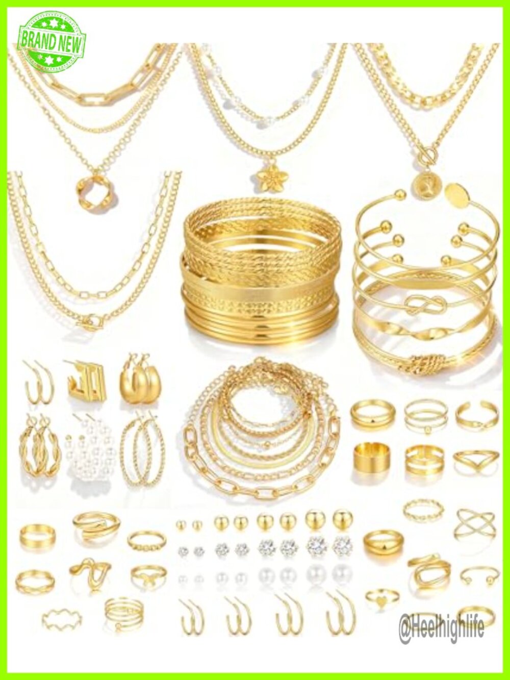 78pc Gold Plated Jewelry Set Necklaces Bracelets Earrings Rings